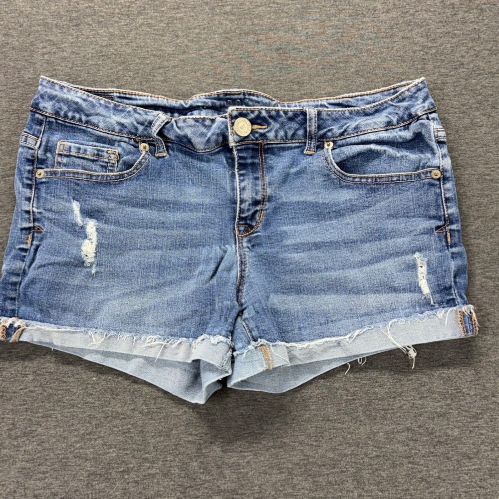 Aeropostale‎ Denim Shorts Womens 12 Light Blue Distressed Rolled Hem Cutoff